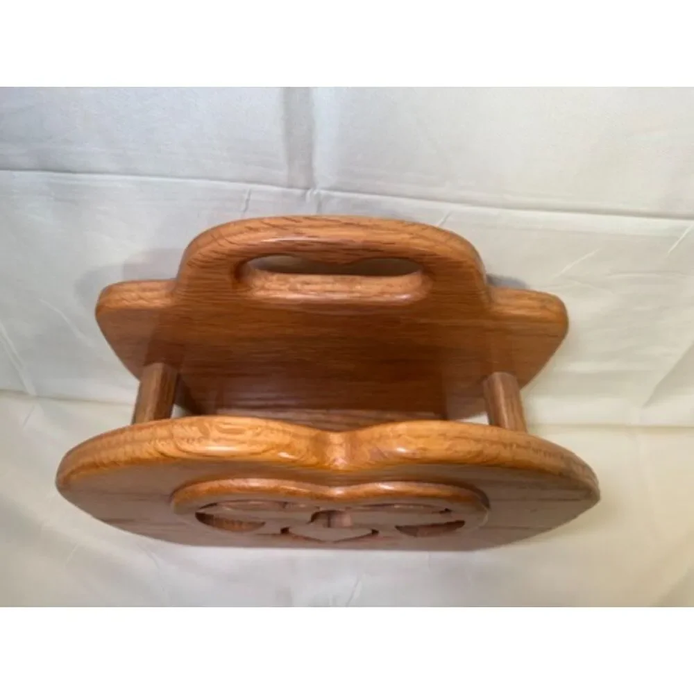 Vintage Oak Wood Hand Carved Love Birds Heart Napkin Letter Mail Holder Country